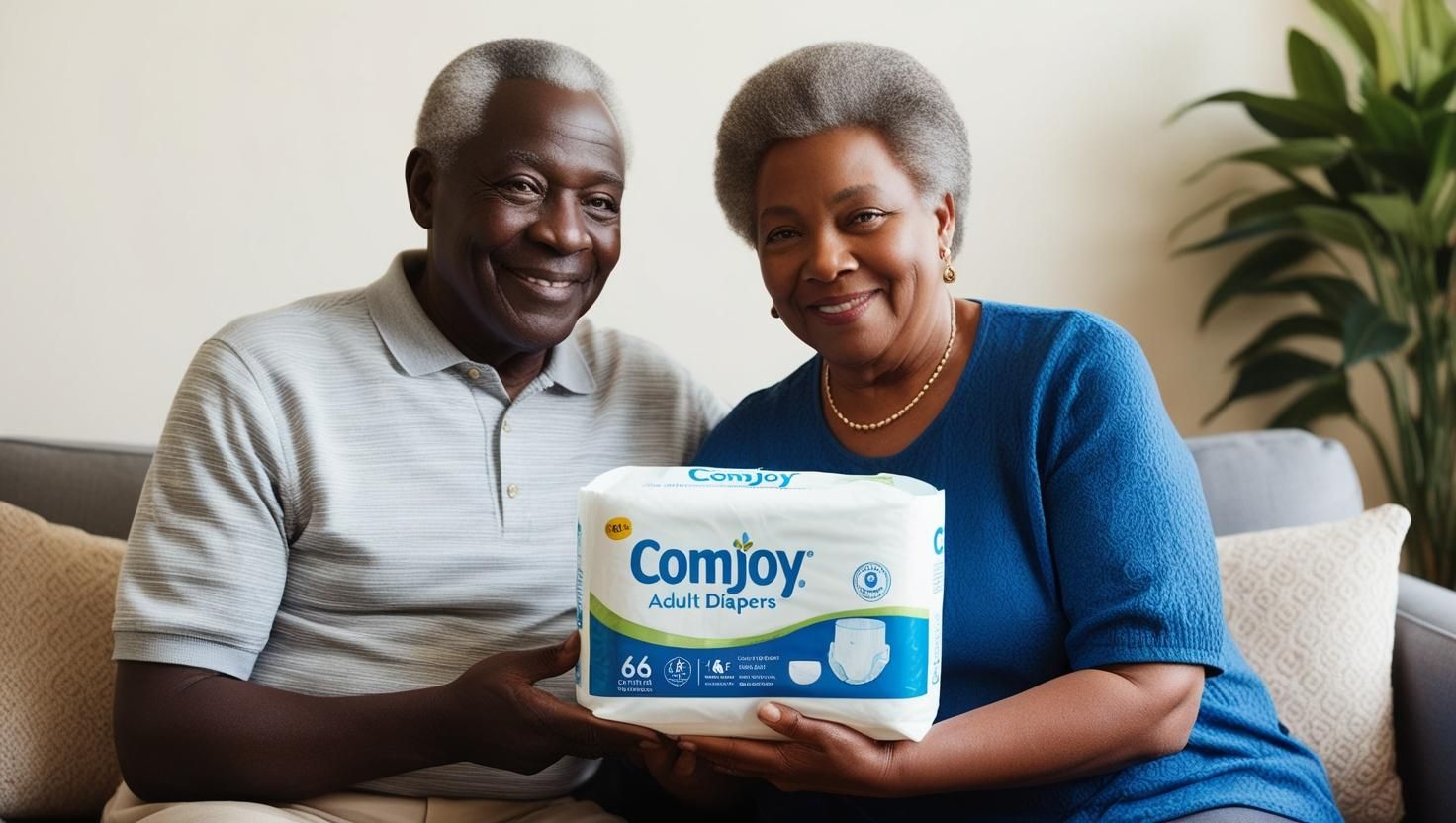 Happy Couple Holding Comjoy Adult Diapers