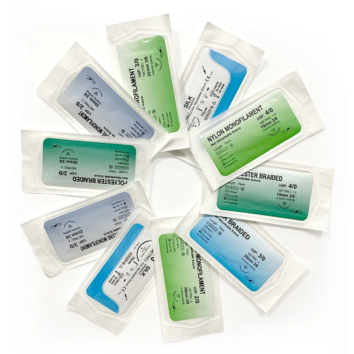 Medical nylon monofilament sutures (12pcs) for precise wound closure.