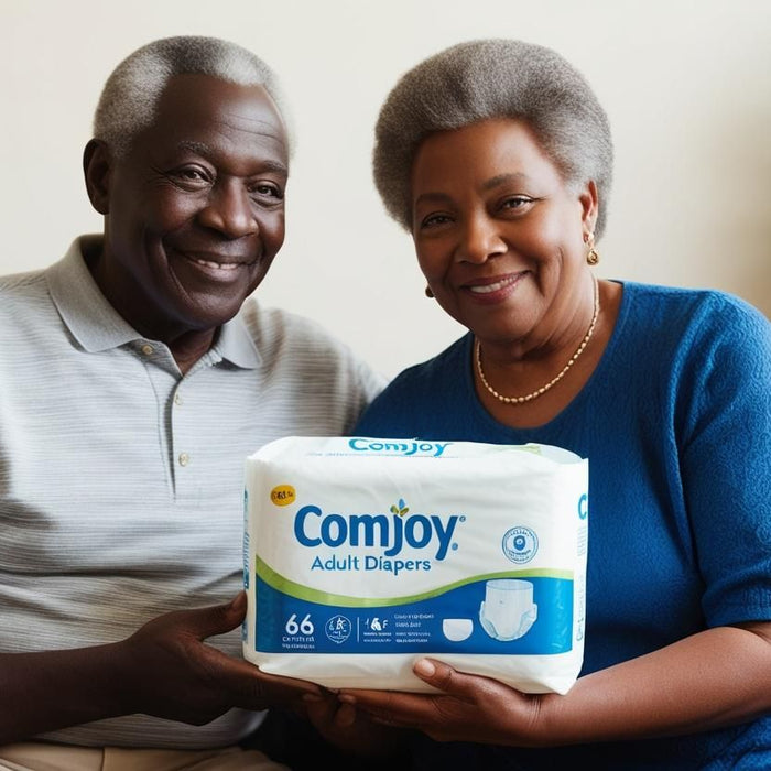 Happy Couple Holding Comjoy Adult Diapers