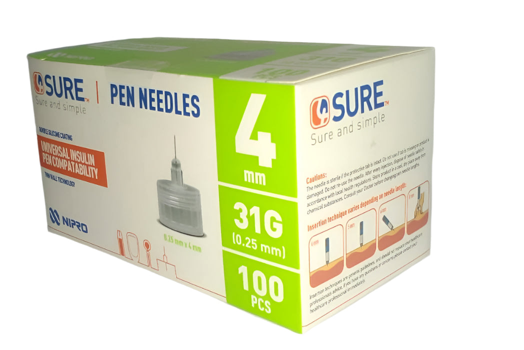 4Sure Pen needles 4mm 31g (100 Units Per Pack)