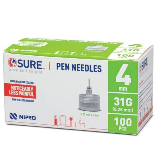 4Sure Pen needles 4mm 31g (100 Units Per Pack)