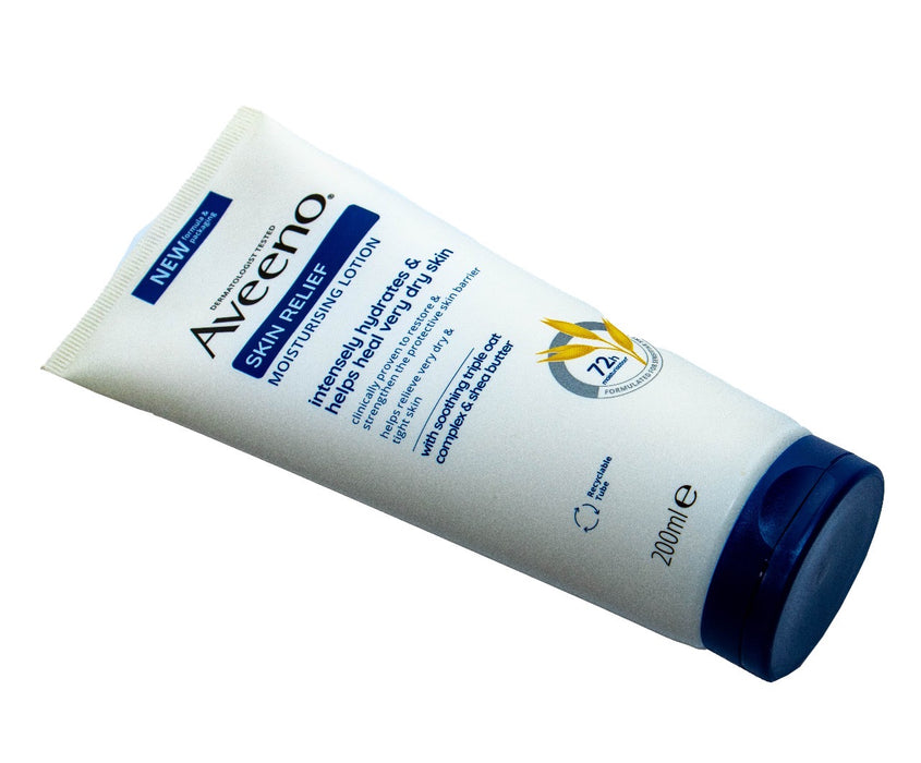 Aveeno Skin Relief lotion tube on a white background