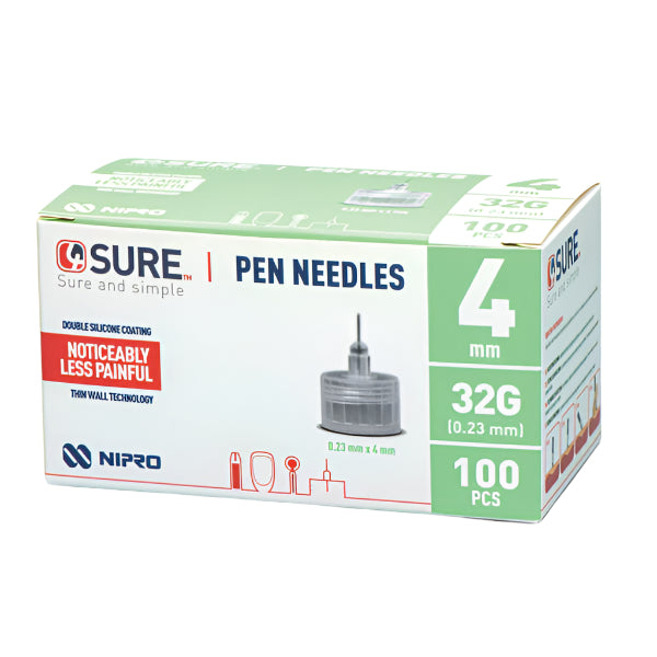 4Sure Pen needles 4mm 32g (100 Units Per Pack)