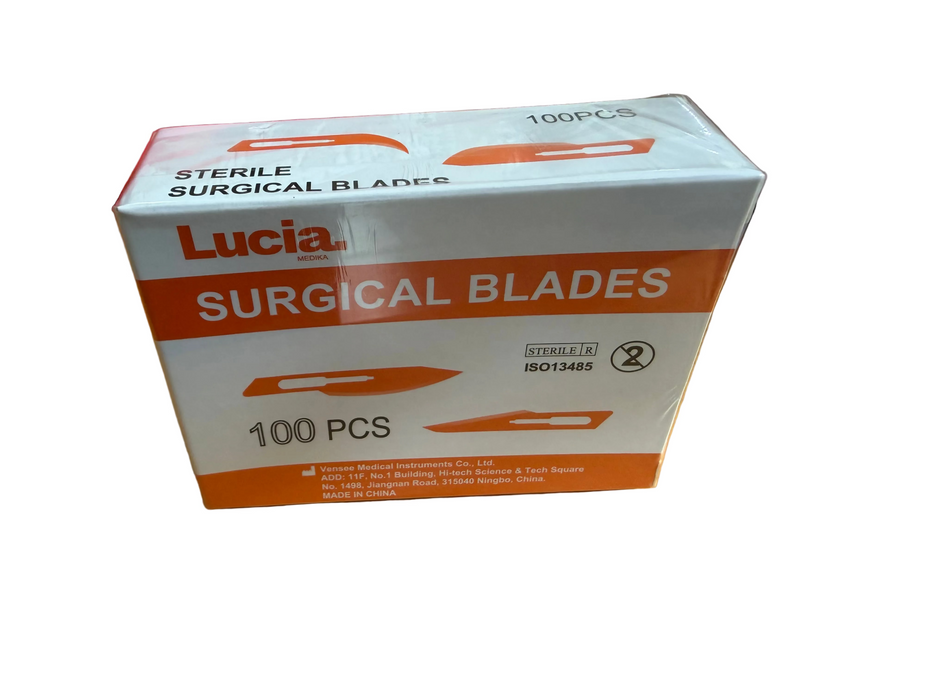 Lucia Sterile surgical blades sizes 21, 22, 23 and 24 for hospitals, clinics, laboratories and veterinary use in Kenya.