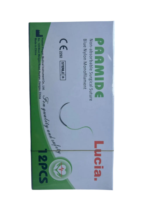 Box of Lucia surgical sutures with green and white design